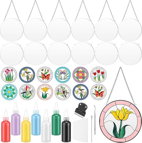 47 أجهزة كمبيوتر ملطخة الزجاج اللوحة المبتدئين مجموعة Suncatcher Craft Diy Window Paint Art بما في ذلك 7 ألوان 12 Suncatchers 12 أنماط 12 سلاسل 4 أداة لمشروع DIY Spring Home Birthday Party Sistems in Saudi Arabia