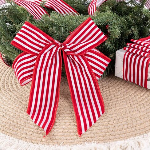 شريط عيد الميلاد الأبيض المخطط الأحمر الشريط السلكي 4 بوصات عريض*10 ياردات مخملية وشريط ساتان أبيض لشجرة عيد الميلاد ، عطلة ، إكليل ، هدايا ، تغليف ، أكاليل ، أقواس (شريط 4 بوصات) in Kuwait