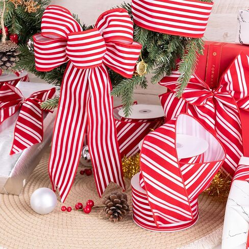 شريط عيد الميلاد الأبيض المخطط الأحمر الشريط السلكي 4 بوصات عريض*10 ياردات مخملية وشريط ساتان أبيض لشجرة عيد الميلاد ، عطلة ، إكليل ، هدايا ، تغليف ، أكاليل ، أقواس (شريط 4 بوصات) in Kuwait