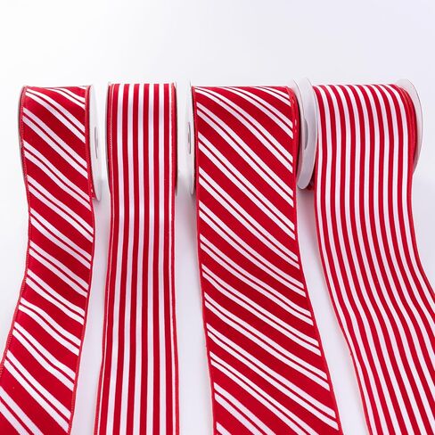 شريط عيد الميلاد الأبيض المخطط الأحمر الشريط السلكي 4 بوصات عريض*10 ياردات مخملية وشريط ساتان أبيض لشجرة عيد الميلاد ، عطلة ، إكليل ، هدايا ، تغليف ، أكاليل ، أقواس (شريط 4 بوصات) in Kuwait