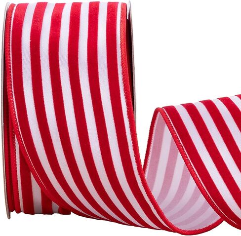 شريط عيد الميلاد الأبيض المخطط الأحمر الشريط السلكي 4 بوصات عريض*10 ياردات مخملية وشريط ساتان أبيض لشجرة عيد الميلاد ، عطلة ، إكليل ، هدايا ، تغليف ، أكاليل ، أقواس (شريط 4 بوصات) in Kuwait