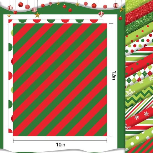 15 Sheets Christmas Heat Transfer Vinyl Red Green Stripe Dot HTV Iron on Vinyl Adhesive Vinyls for Xmas Clothing Costume DIY Fabric Crafts, 12 x 10 Inch in Saudi Arabia