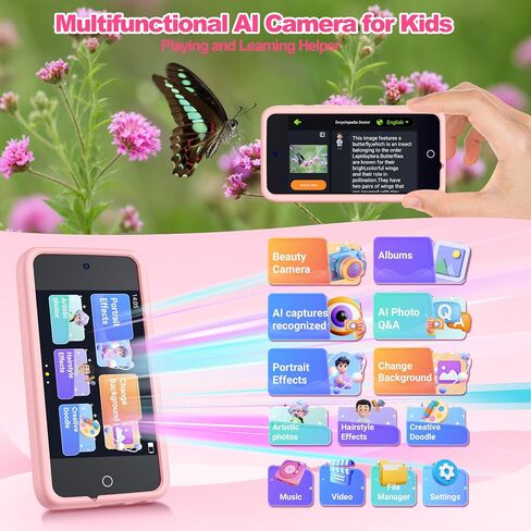 AI Digital Camera for Kids WiFi لعيد الميلاد هدية عيد ميلاد للفتيات Boys ， شاشة تعمل باللمس HD Camera لحديقة السفر المنزلية ، ألعاب الأطفال لـ 4 5 6 7 8 9 10 11 12 مع بطاقة SD 32GB PINK in Kuwait