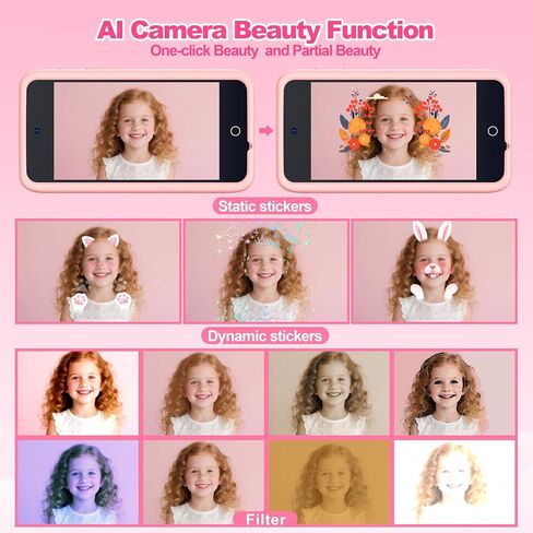 AI Digital Camera for Kids WiFi لعيد الميلاد هدية عيد ميلاد للفتيات Boys ， شاشة تعمل باللمس HD Camera لحديقة السفر المنزلية ، ألعاب الأطفال لـ 4 5 6 7 8 9 10 11 12 مع بطاقة SD 32GB PINK in Kuwait