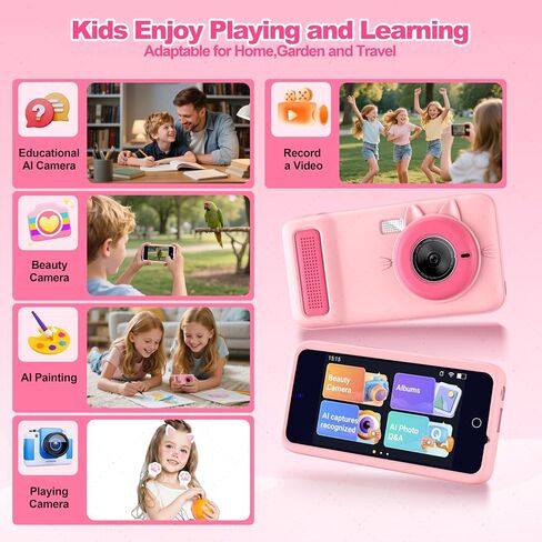 AI Digital Camera for Kids WiFi لعيد الميلاد هدية عيد ميلاد للفتيات Boys ， شاشة تعمل باللمس HD Camera لحديقة السفر المنزلية ، ألعاب الأطفال لـ 4 5 6 7 8 9 10 11 12 مع بطاقة SD 32GB PINK in Kuwait