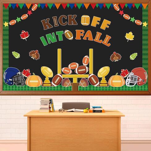 Fall Football Bulletin Board Set Kick Off into Fall Classroom Decorations Sport Themed Paper Cutting Maple Leaves Trim Border Pumpkin Name Tags for Thanksgiving School Classroom Supplies in Saudi Arabia