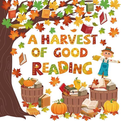 Pasimy Fall Reading Bulletin Boards Book Tree Classroom Decorations Autumn Scarecrow Pumpkin Cutouts Maple Leaves Bulletin Board Sets for Thanksgiving Party Library School Chalkboard Wall Door Decor in Saudi Arabia