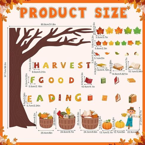 Pasimy Fall Reading Bulletin Boards Book Tree Classroom Decorations Autumn Scarecrow Pumpkin Cutouts Maple Leaves Bulletin Board Sets for Thanksgiving Party Library School Chalkboard Wall Door Decor in Saudi Arabia