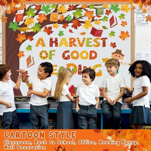 Pasimy Fall Reading Bulletin Boards Book Tree Classroom Decorations Autumn Scarecrow Pumpkin Cutouts Maple Leaves Bulletin Board Sets for Thanksgiving Party Library School Chalkboard Wall Door Decor in Saudi Arabia