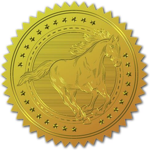 CRASPIRE 100pcs Gold Foil Certificate Seals - Mustang Embossed Gold Certificate Seals 2" Round Self Adhesive Embossed Stickers for Invitations, Graduation, Monogram in Saudi Arabia