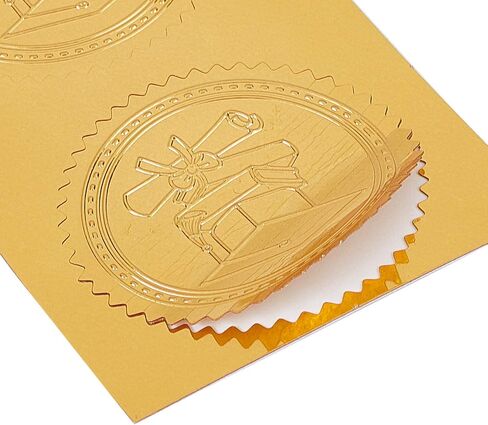 CRASPIRE 100pcs Gold Foil Certificate Seals - Mustang Embossed Gold Certificate Seals 2" Round Self Adhesive Embossed Stickers for Invitations, Graduation, Monogram in Saudi Arabia