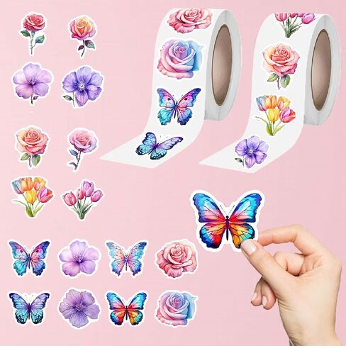 1000 PCS Flower Butterly Stickers Roll 16 Styles Summer Summer Rose Floral Deals 3D Cute Tulip Roll Stickers for Birls Walls Scrapbooks Ackshipes GiftWrap عيد ميلاد وبطاقات المعايدة in Kuwait
