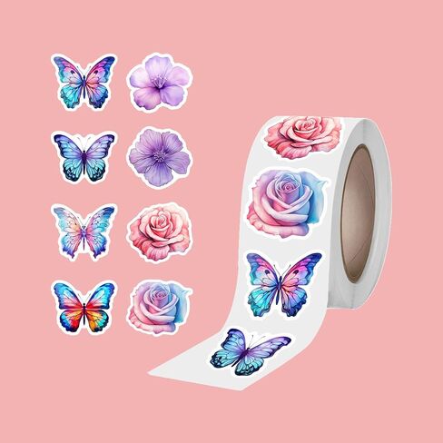 1000 PCS Flower Butterly Stickers Roll 16 Styles Summer Summer Rose Floral Deals 3D Cute Tulip Roll Stickers for Birls Walls Scrapbooks Ackshipes GiftWrap عيد ميلاد وبطاقات المعايدة in Kuwait