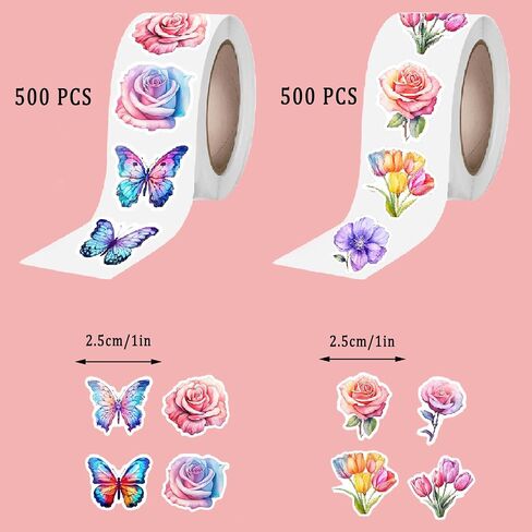 1000 PCS Flower Butterly Stickers Roll 16 Styles Summer Summer Rose Floral Deals 3D Cute Tulip Roll Stickers for Birls Walls Scrapbooks Ackshipes GiftWrap عيد ميلاد وبطاقات المعايدة in Kuwait