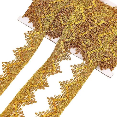 PH PandaHall 14.2 Yards 1.5 inch Golden Sequinned Lace Trim Metallic Lace Trim Polyester Lace Ribbon Gimp Decorated Craft Ribbon for Wedding Costume Clothing Bag Decor DIY Craft Sewing Fabric in Saudi Arabia