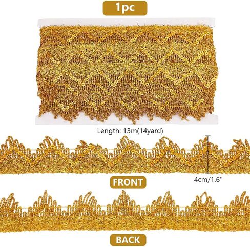 PH PandaHall 14.2 Yards 1.5 inch Golden Sequinned Lace Trim Metallic Lace Trim Polyester Lace Ribbon Gimp Decorated Craft Ribbon for Wedding Costume Clothing Bag Decor DIY Craft Sewing Fabric in Saudi Arabia