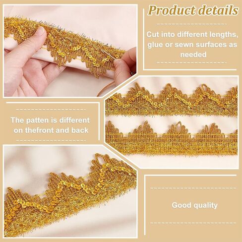 PH PandaHall 14.2 Yards 1.5 inch Golden Sequinned Lace Trim Metallic Lace Trim Polyester Lace Ribbon Gimp Decorated Craft Ribbon for Wedding Costume Clothing Bag Decor DIY Craft Sewing Fabric in Saudi Arabia