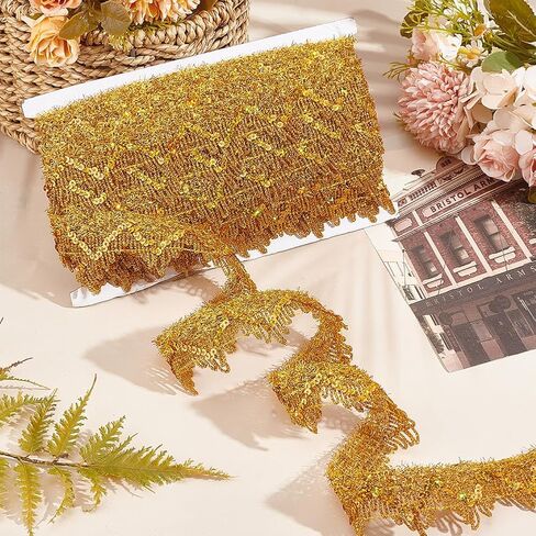 PH PandaHall 14.2 Yards 1.5 inch Golden Sequinned Lace Trim Metallic Lace Trim Polyester Lace Ribbon Gimp Decorated Craft Ribbon for Wedding Costume Clothing Bag Decor DIY Craft Sewing Fabric in Saudi Arabia