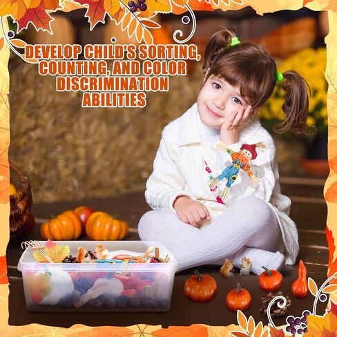 94 Pcs Fall Sensory Bin Fillers for Kids Fall Thanksgiving Fine Motor Toys Autumn Counting Sorting Toy with Leaves Squirrels Pumpkins Scarecrow Pine Cones for Preschool Education Activities in Saudi Arabia