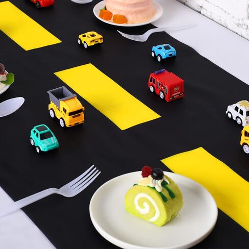 Moukeren 3 Pcs Construction Table Runner Racetrack Floor Ground Construction Tablecloths Road Table Runner for Car Birthday Party Runway Theme Construct Party Decor Supplies 10x1.4 ft(Black, Yellow) in Saudi Arabia