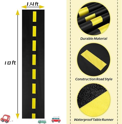 Moukeren 3 Pcs Construction Table Runner Racetrack Floor Ground Construction Tablecloths Road Table Runner for Car Birthday Party Runway Theme Construct Party Decor Supplies 10x1.4 ft(Black, Yellow) in Saudi Arabia
