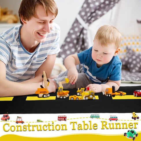 Moukeren 3 Pcs Construction Table Runner Racetrack Floor Ground Construction Tablecloths Road Table Runner for Car Birthday Party Runway Theme Construct Party Decor Supplies 10x1.4 ft(Black, Yellow) in Saudi Arabia