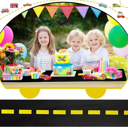 Moukeren 3 Pcs Construction Table Runner Racetrack Floor Ground Construction Tablecloths Road Table Runner for Car Birthday Party Runway Theme Construct Party Decor Supplies 10x1.4 ft(Black, Yellow) in Saudi Arabia