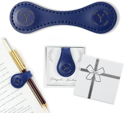 Personalized Leather Magnetic Bookmark with Pen Holder – Custom Initial Design for Readers（Brown-M） in Saudi Arabia