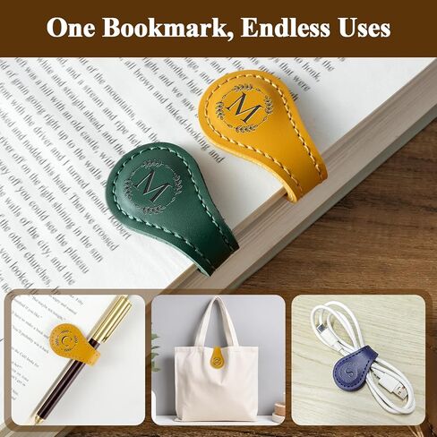 Personalized Leather Magnetic Bookmark with Pen Holder – Custom Initial Design for Readers（Brown-M） in Saudi Arabia