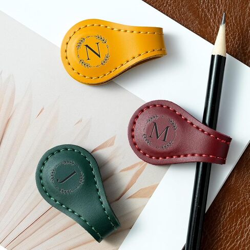Personalized Leather Magnetic Bookmark with Pen Holder – Custom Initial Design for Readers（Brown-M） in Saudi Arabia