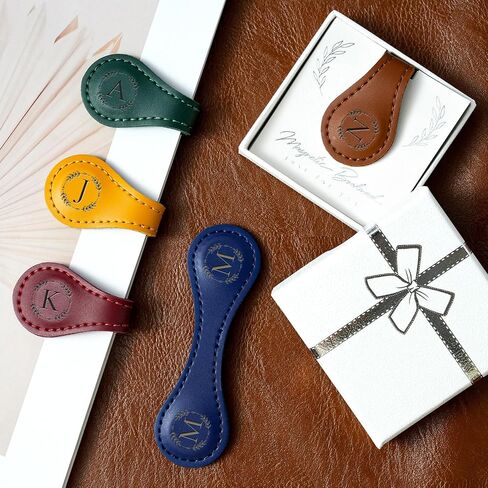 Personalized Leather Magnetic Bookmark with Pen Holder – Custom Initial Design for Readers（Brown-M） in Saudi Arabia