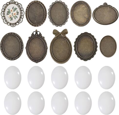 CHGCRAFT 10 Set 10 Style Embroidery Pendant Tray Set Embroidery Brooch Making Kits Round Bezel Pendant Trays Blank Frame for DIY Jewelry Making Crafts Projects, Antique Bronze in Saudi Arabia