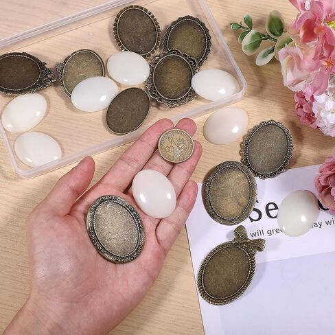 CHGCRAFT 10 Set 10 Style Embroidery Pendant Tray Set Embroidery Brooch Making Kits Round Bezel Pendant Trays Blank Frame for DIY Jewelry Making Crafts Projects, Antique Bronze in Saudi Arabia