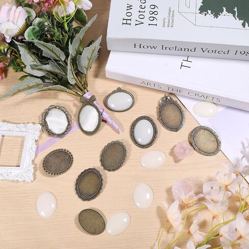 CHGCRAFT 10 Set 10 Style Embroidery Pendant Tray Set Embroidery Brooch Making Kits Round Bezel Pendant Trays Blank Frame for DIY Jewelry Making Crafts Projects, Antique Bronze in Saudi Arabia
