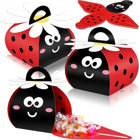 Humyoun 36 Pcs Ladybug Party Favor Gift Boxes Ladybug Candy Treat Box 3D Mini Red and Black Paper Goodie Gift Bags for Summer Themed Birthday Baby Shower Hawaii Party Decorations in Saudi Arabia
