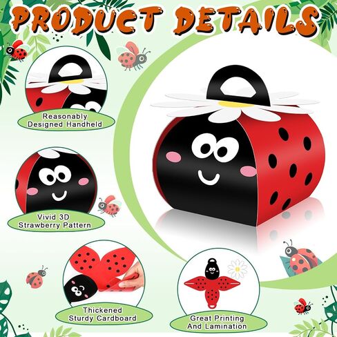 Humyoun 36 Pcs Ladybug Party Favor Gift Boxes Ladybug Candy Treat Box 3D Mini Red and Black Paper Goodie Gift Bags for Summer Themed Birthday Baby Shower Hawaii Party Decorations in Saudi Arabia