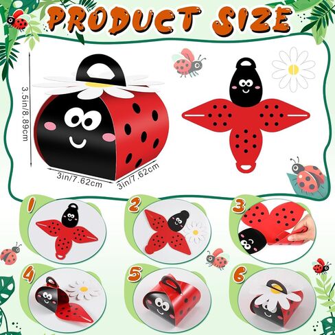 Humyoun 36 Pcs Ladybug Party Favor Gift Boxes Ladybug Candy Treat Box 3D Mini Red and Black Paper Goodie Gift Bags for Summer Themed Birthday Baby Shower Hawaii Party Decorations in Saudi Arabia