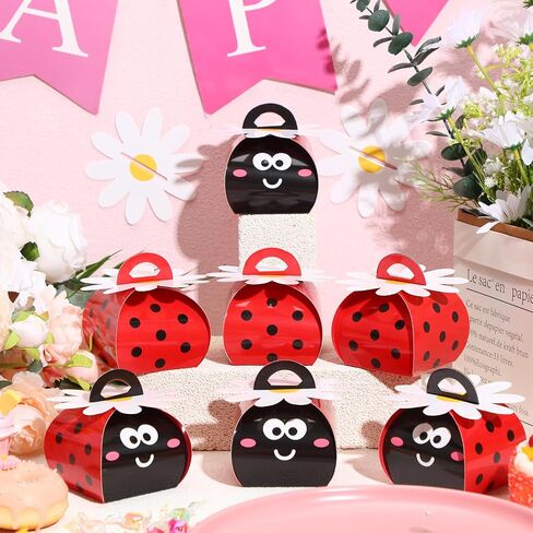 Humyoun 36 Pcs Ladybug Party Favor Gift Boxes Ladybug Candy Treat Box 3D Mini Red and Black Paper Goodie Gift Bags for Summer Themed Birthday Baby Shower Hawaii Party Decorations in Saudi Arabia