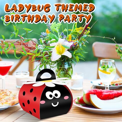 Humyoun 36 Pcs Ladybug Party Favor Gift Boxes Ladybug Candy Treat Box 3D Mini Red and Black Paper Goodie Gift Bags for Summer Themed Birthday Baby Shower Hawaii Party Decorations in Saudi Arabia