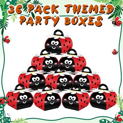 Humyoun 36 Pcs Ladybug Party Favor Gift Boxes Ladybug Candy Treat Box 3D Mini Red and Black Paper Goodie Gift Bags for Summer Themed Birthday Baby Shower Hawaii Party Decorations in Saudi Arabia