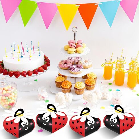 Humyoun 36 Pcs Ladybug Party Favor Gift Boxes Ladybug Candy Treat Box 3D Mini Red and Black Paper Goodie Gift Bags for Summer Themed Birthday Baby Shower Hawaii Party Decorations in Saudi Arabia