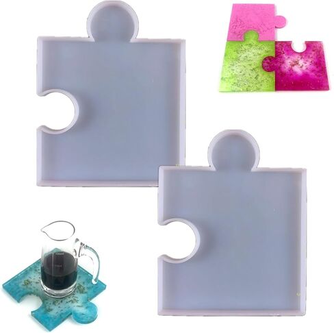 2 Pcs Silicone Puzzle Resin Molds Flexible Handmade Resin Coaster Molds Kit for Men Women DIY Home Decoration in Saudi Arabia