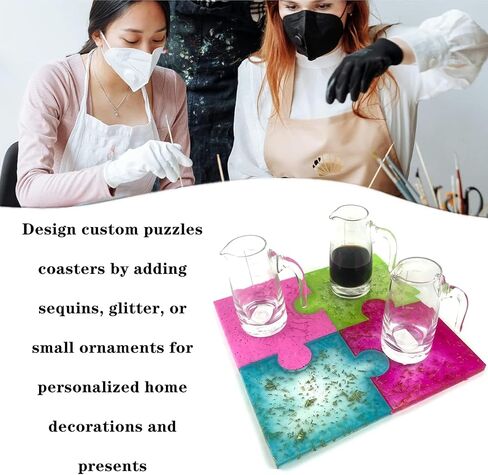 2 Pcs Silicone Puzzle Resin Molds Flexible Handmade Resin Coaster Molds Kit for Men Women DIY Home Decoration in Saudi Arabia