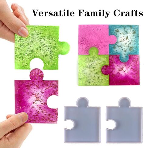 2 Pcs Silicone Puzzle Resin Molds Flexible Handmade Resin Coaster Molds Kit for Men Women DIY Home Decoration in Saudi Arabia