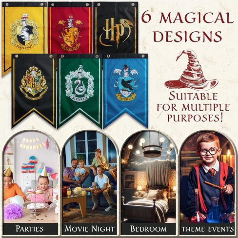 Harry Potter Party Decorations 6 Banners 20" x 12" Hogwarts Flags Birthday & Home Decoration in Saudi Arabia