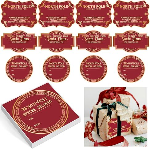 Colarr 60 Pcs Jumbo Christmas Stickers Gift from Santa Gift Name Tag Sticker Christmas North Pole Rustic Modern Gold Foil Tag from Santa Claus Holiday Xmas Labels for Self Adhesive Wrapping Favor in Saudi Arabia