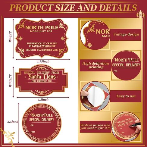 Colarr 60 Pcs Jumbo Christmas Stickers Gift from Santa Gift Name Tag Sticker Christmas North Pole Rustic Modern Gold Foil Tag from Santa Claus Holiday Xmas Labels for Self Adhesive Wrapping Favor in Saudi Arabia