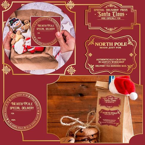 Colarr 60 Pcs Jumbo Christmas Stickers Gift from Santa Gift Name Tag Sticker Christmas North Pole Rustic Modern Gold Foil Tag from Santa Claus Holiday Xmas Labels for Self Adhesive Wrapping Favor in Saudi Arabia