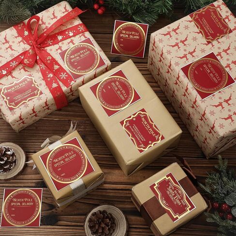 Colarr 60 Pcs Jumbo Christmas Stickers Gift from Santa Gift Name Tag Sticker Christmas North Pole Rustic Modern Gold Foil Tag from Santa Claus Holiday Xmas Labels for Self Adhesive Wrapping Favor in Saudi Arabia