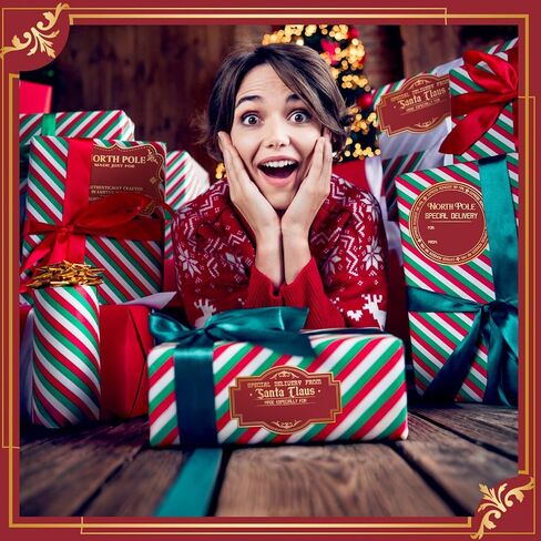 Colarr 60 Pcs Jumbo Christmas Stickers Gift from Santa Gift Name Tag Sticker Christmas North Pole Rustic Modern Gold Foil Tag from Santa Claus Holiday Xmas Labels for Self Adhesive Wrapping Favor in Saudi Arabia